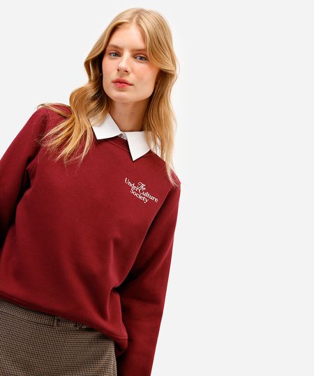 blusão feminino de moletom felpado estampado vinho G