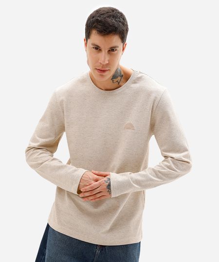 camiseta masculina manga longa texturizada bege G camiseta masculina manga longa texturizada bege G