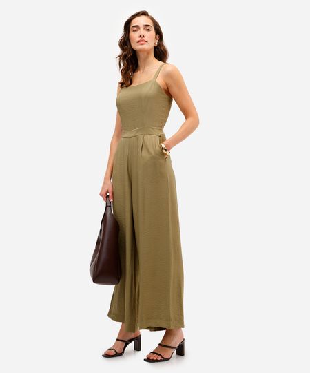 macacão feminino de viscose texturizado verde M macacão feminino de viscose texturizado verde M