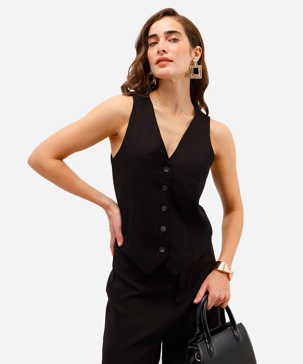 colete feminino de alfaiataria em viscose preto