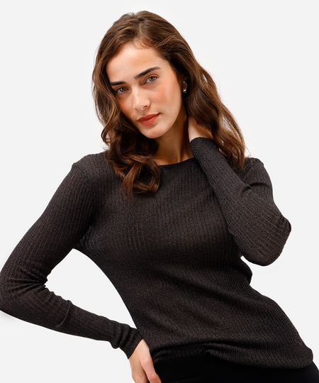 suéter feminino de tricot com lurex canelado preto G