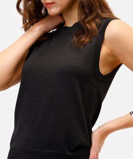 regata feminina de tricot com lurex preta PP