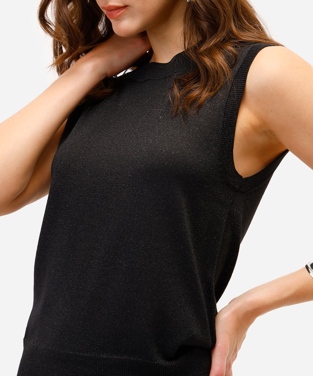 regata feminina de tricot com lurex preta