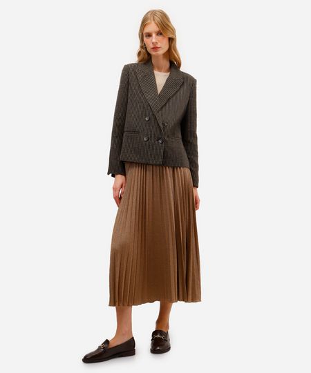 saia midi feminina plissada com lurex dourada PP