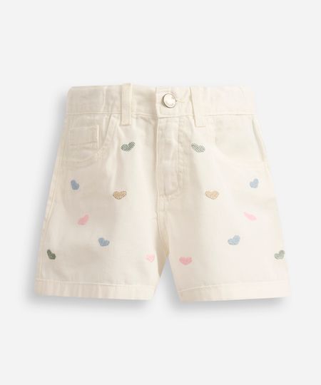 short mom infantil de sarja coração off white 4