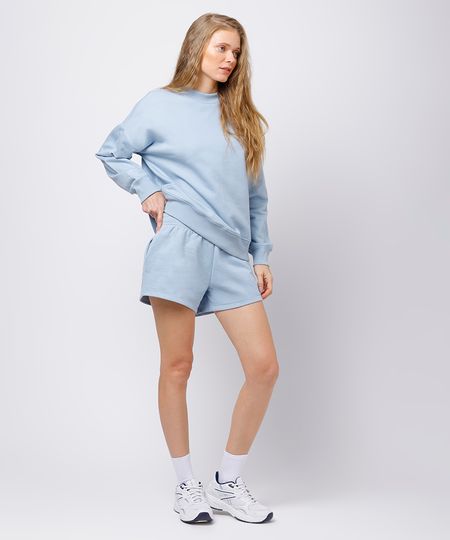 short feminino de moletom felpado cós elástico mindset azul M