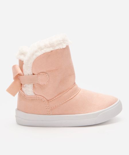 bota infantil cano curto forrada com laço rosa 20 bota infantil cano curto forrada com laço rosa 20