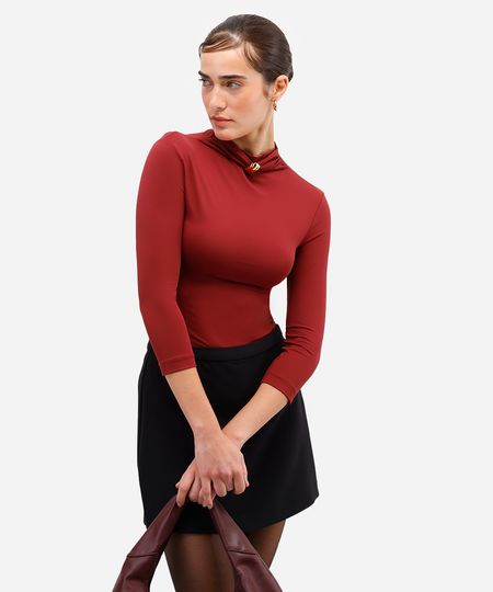blusa feminina de poliamida gola franzida vinho G