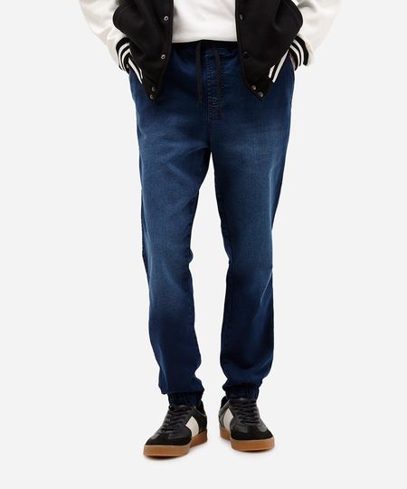 calça jeans jogger slim com bolsos azul escuro 36 calça jeans jogger slim com bolsos azul escuro 36