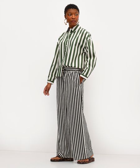 calça pijama feminina de algodão listrada babi louise preta PP