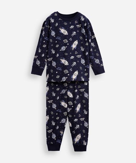 pijama longo infantil algodão galáxia azul 4