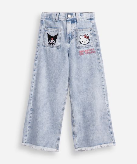 calça wide leg infantil jeans barra desfiada hello kitty azul 12 calça wide leg infantil jeans barra desfiada hello kitty azul 12