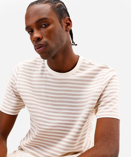 camiseta de tricot listrada - bege G camiseta de tricot listrada - bege G
