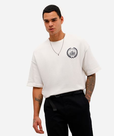 camiseta oversized masculina de moletom sem felpa east village off white P