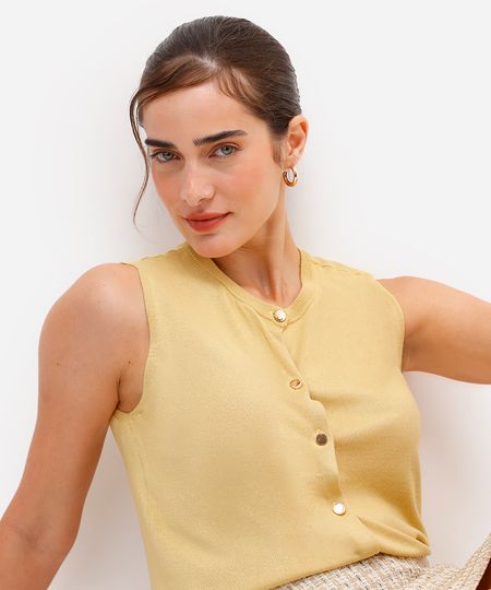 blusa feminina de tricot com botões amarela P blusa feminina de tricot com botões amarela P