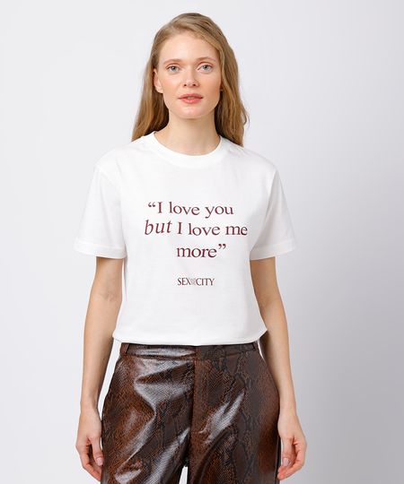 camiseta feminina de algodão i love you but i love me more mindset off white PP