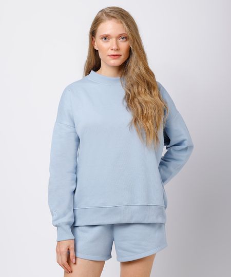 blusão feminino de moletom felpado com bordado mindset azul GG