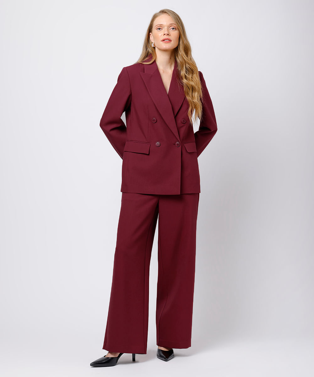 calça reta feminina de alfaiataria mindset vinho