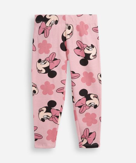 calça legging infantil estampada minnie flor - rosa velho 1
