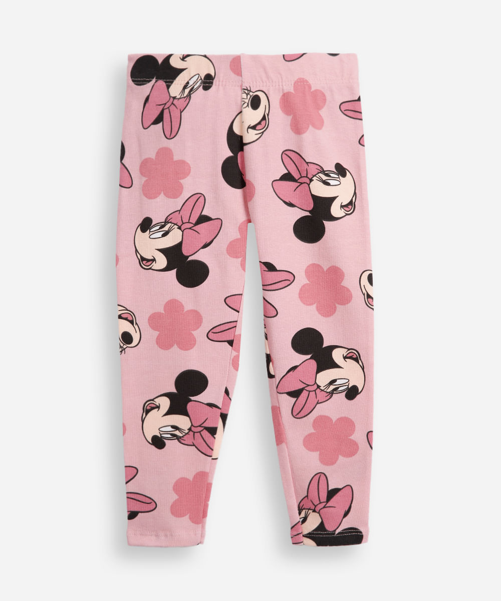 calça legging infantil estampada minnie flor - rosa velho