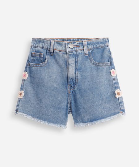 short jeans infantil com bordado azul 4