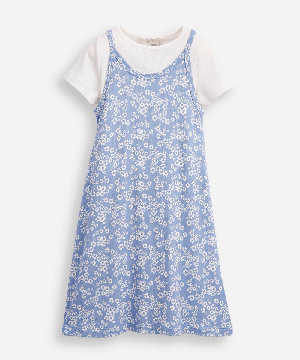 vestido infantil de viscose com sobreposição floral colorido