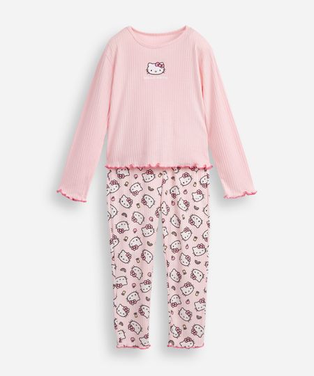 pijama longo infantil hello kitty rosa 10