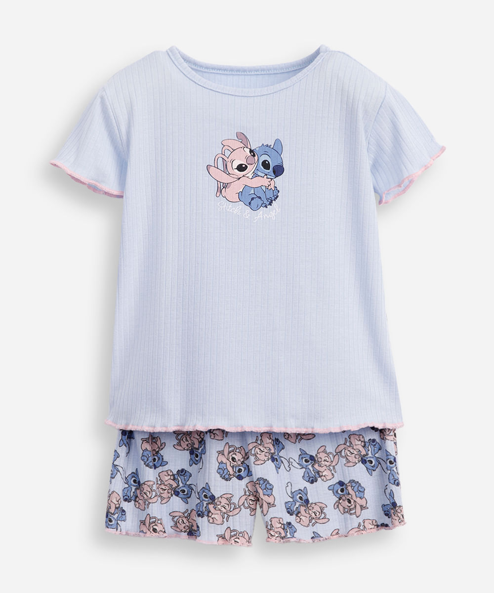 pijama curto infantil angel e stitch azul