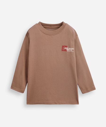 camiseta infantil de algodão manga longa marrom 6 camiseta infantil de algodão manga longa marrom 6