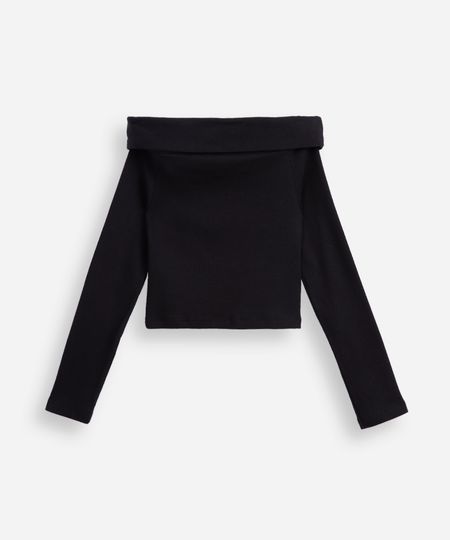 blusa juvenil manga longa algodão preto 12
