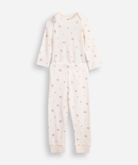 conjunto longo infantil de algodão floral off white 18-24 conjunto longo infantil de algodão floral off white 18-24