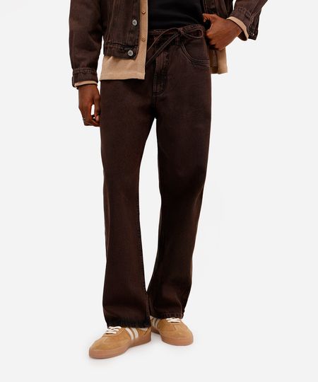 calça baggy masculina jeans com cinto marrom 38