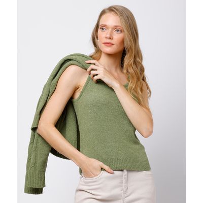 regata feminina de tricot texturizada mindset verde