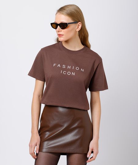 camiseta feminina de algodão fashion icon mindset marrom M