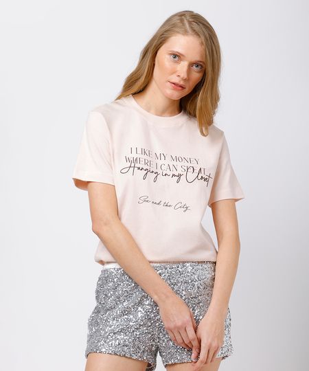 camiseta feminina de algodão i like my money mindset rosa P