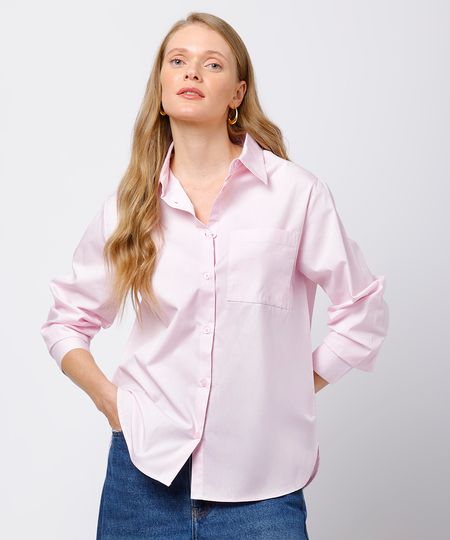 camisa oversized feminina de algodão manga longa mindset rosa PP
