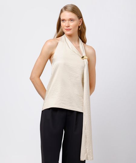 blusa frente única feminina acetinada mindset bege P blusa frente única feminina acetinada mindset bege P