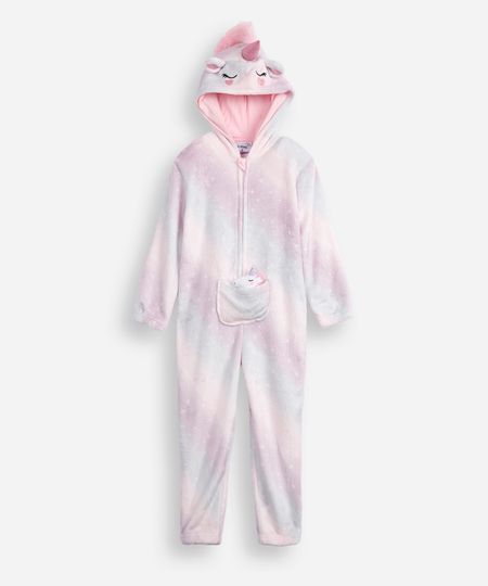 pijama macacão de pelúcia infantil com capuz unicórnio colorido 6