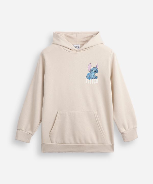 blusão de moletom juvenil com capuz stitch bravinho bege 10
