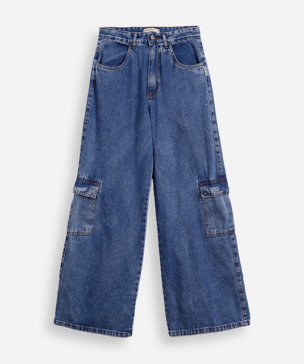 calça jeans juvenil wide leg - azul