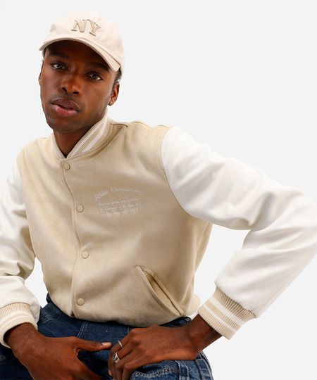 jaqueta bomber masculina de suede los angeles bege PP jaqueta bomber masculina de suede los angeles bege PP