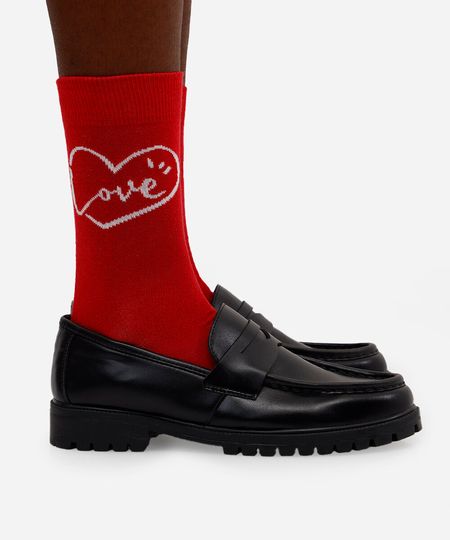 meia unissex cano longo love the beatles vermelho 37-40