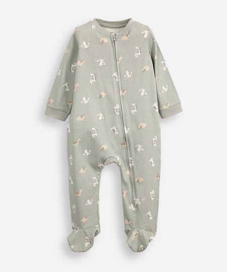 macacão longo de algodão infantil dinossauro verde 6-9 macacão longo de algodão infantil dinossauro verde 6-9