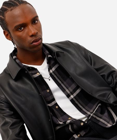 camisa masculina de algodão manga longa xadrez preta M