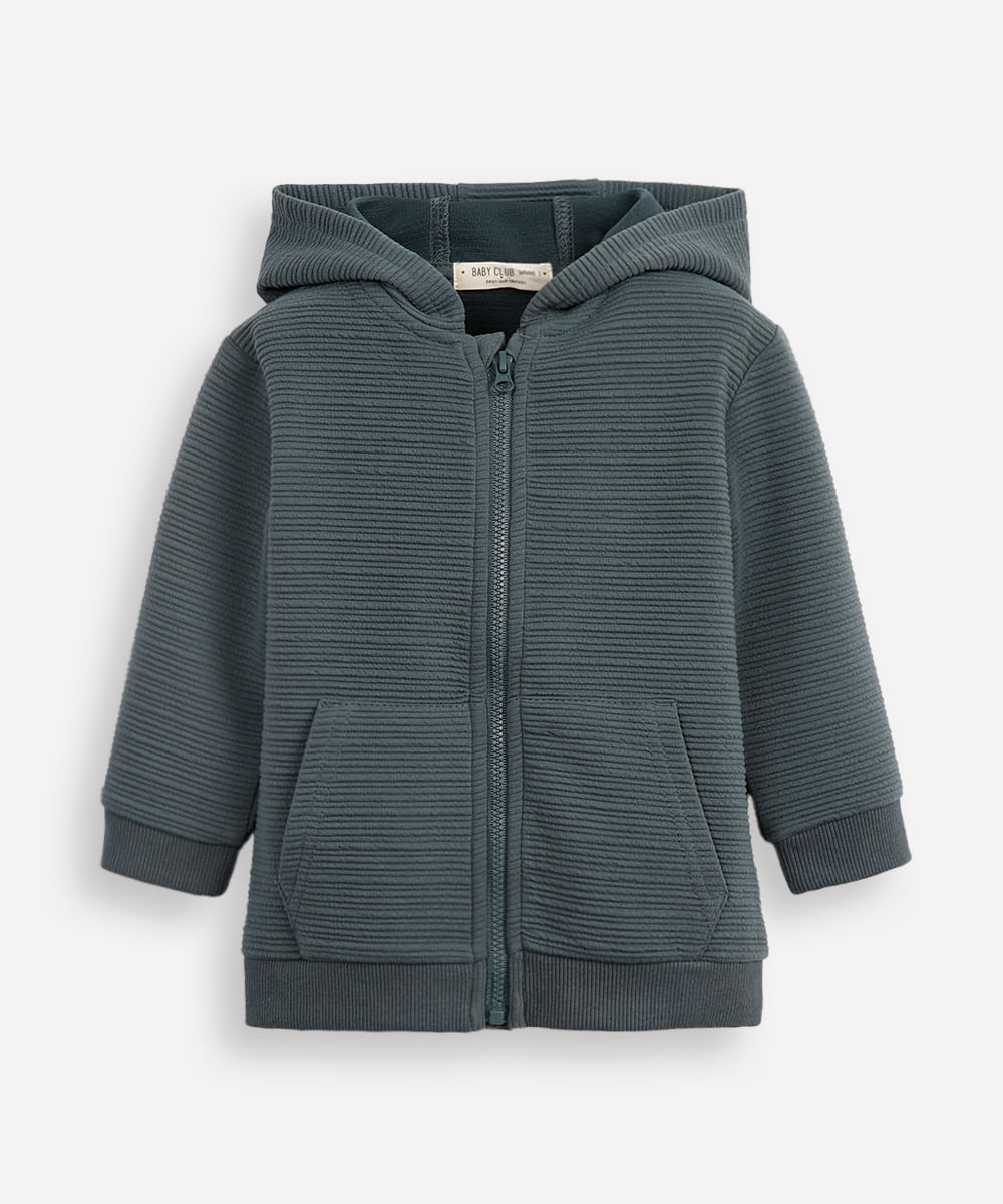 blusão de moletom infantil com capuz texturizado verde