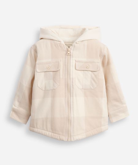 jaqueta infantil com capuz xadrez bege 4 jaqueta infantil com capuz xadrez bege 4