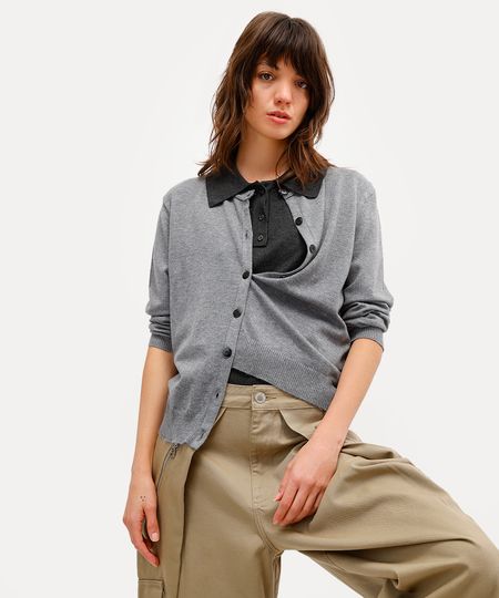 cardigan feminino de tricot rita lazzarotti cinza PP