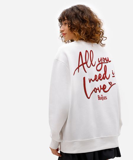 blusão feminino de moletom all you need is love the beatles off white PP
