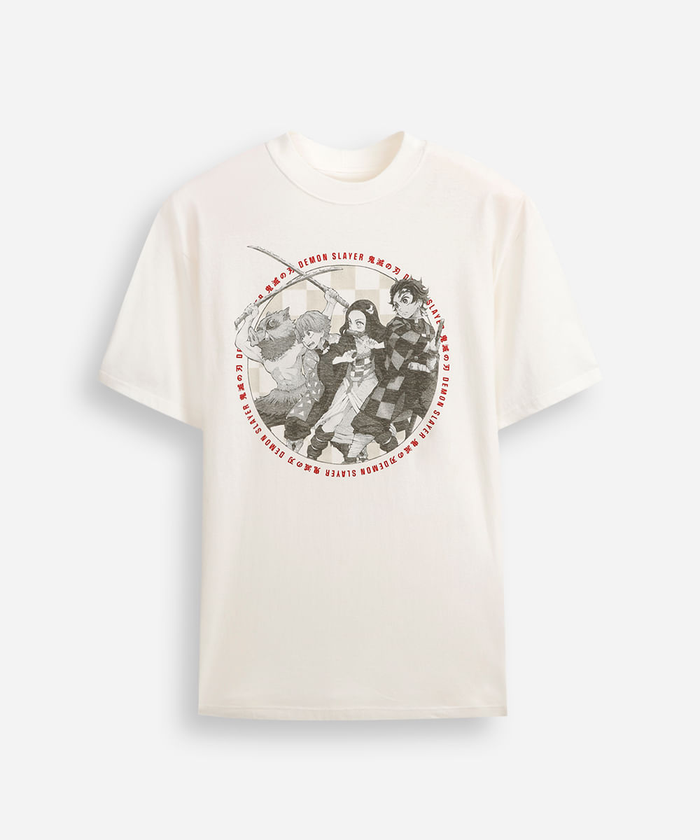 camiseta de algodão juvenil demon slayer off white