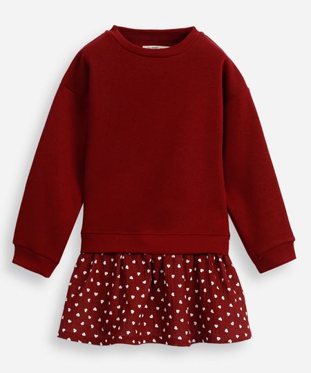 vestido de moletom infantil com mini corações vinho 6